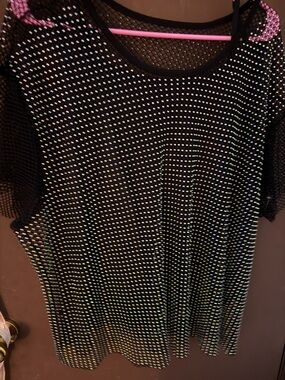torrid Black Mesh Top with Multicolor Iridescent Studs